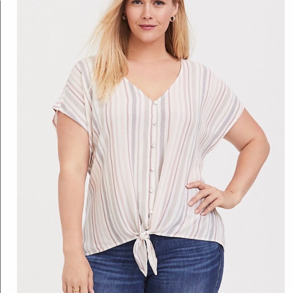Torrid striped tie front tee